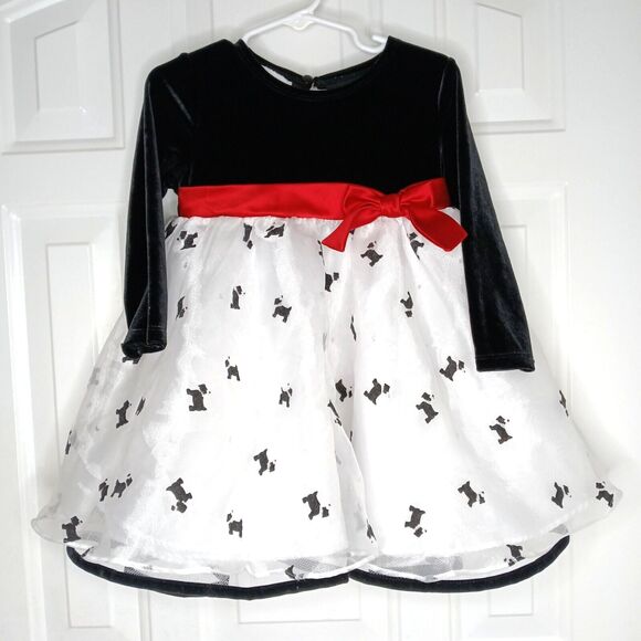 Bonnie Jean 2T Fluffy Ruffled Flared Black & White Velvet Holiday Poodle Dress - Picture 2 of 7